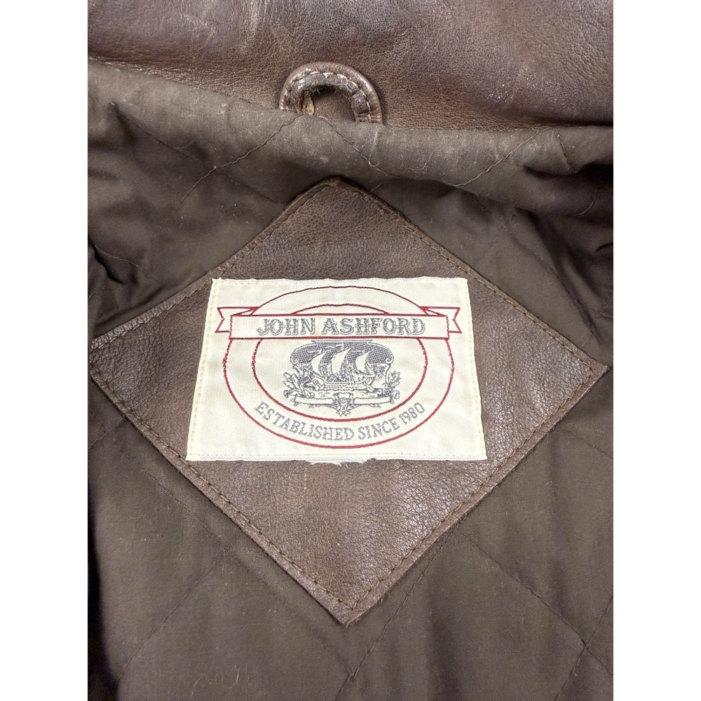 Vintage John Ashford Bomber Jacket XL Mens Brown Leather Lined Casual A2 Flight - Picture 5 of 11